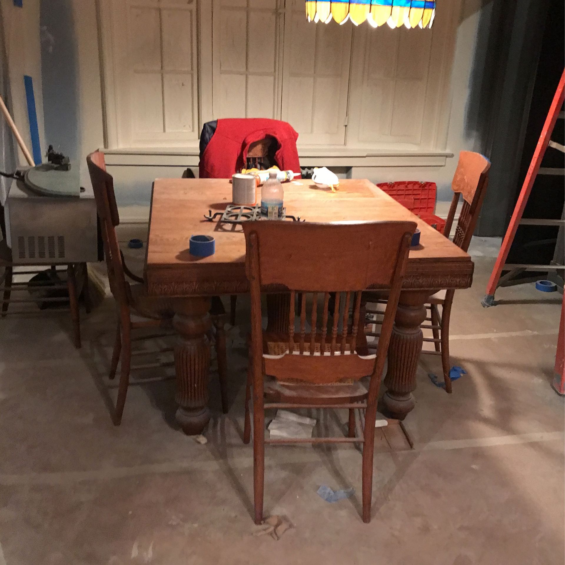 48”x 48 “ Solid Red Oak Dining Room Table Set With 6 Chairs 
