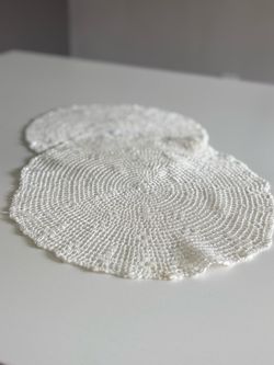 Vintage White Crochet Placemats / Doilies (Set of 2) – 12”