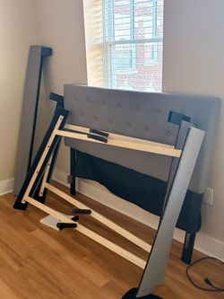 Gray Tufted Upholstered Bed Frame with Headboard