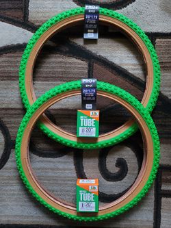 NEW Bicycle Bmx Bike Tires 20" Green Gumwall Knobby Pattern 