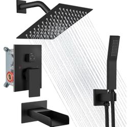 Matte Black Rain Shower Faucet System Set