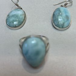 Blue Larimar Earrings & Ring