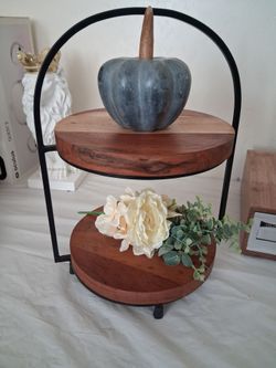 2-Tier Wood and Metal Serving Stand