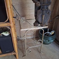 Vintage Small Wrought Iron Glass Top End Tables