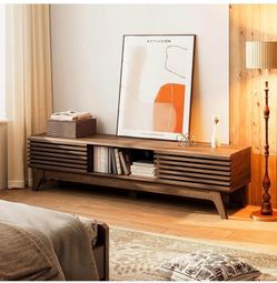 70.8" Mid Century Modern TV Stand for 55" 65" 75" TVs Sliding Door Entertainment Center