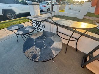 Hand crafted forged iron and stone set for patio
