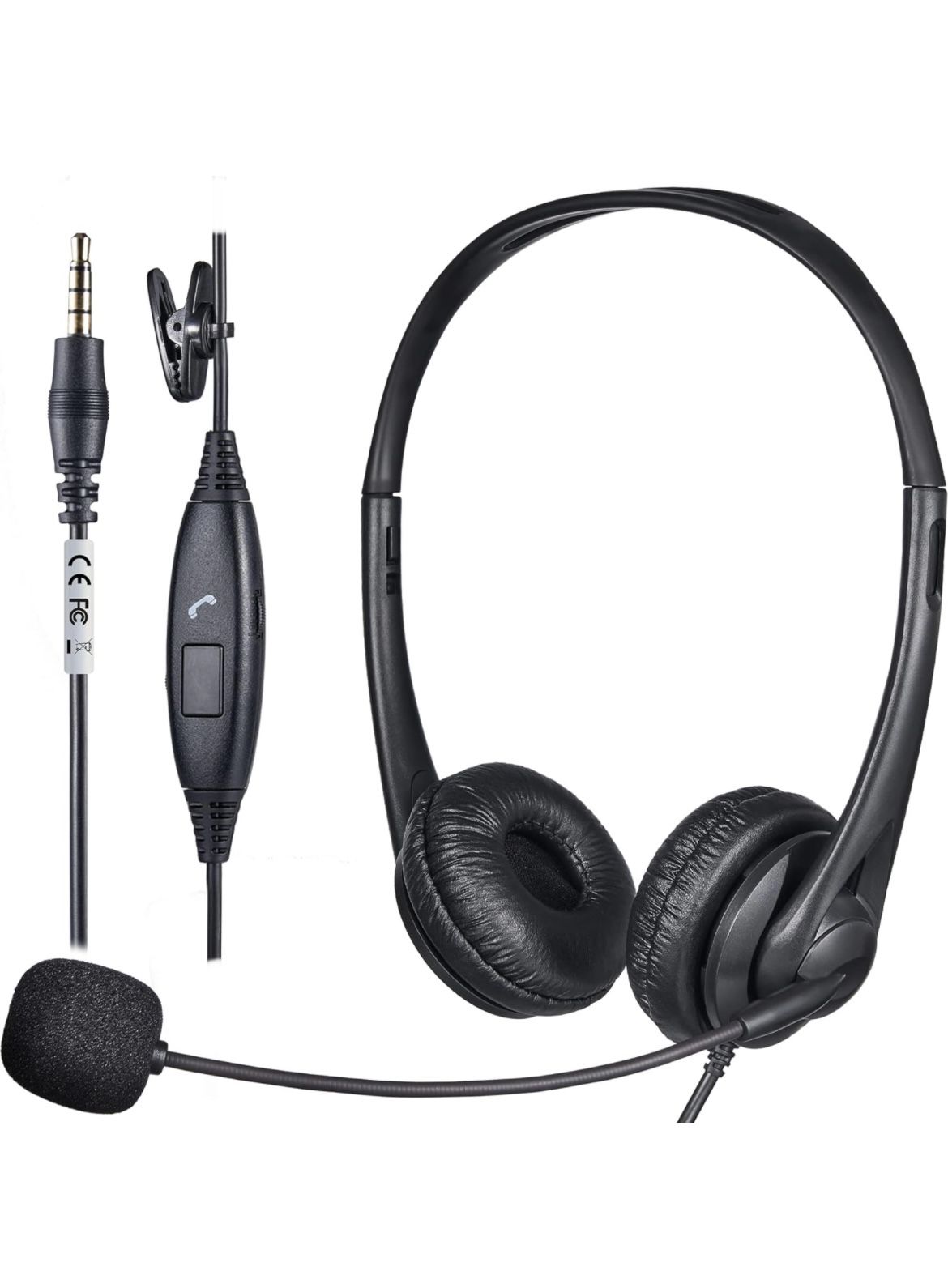 VOICETEK • Ultralight Headset with Microphone for Work - 3.5mm Wired Computer Headset with Mic, Noise Cancelling, Mute & Volume Control - Ideal for La