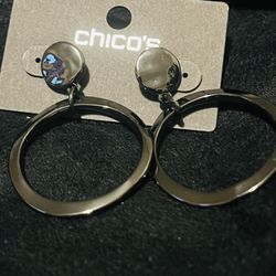 Chicos Black Metallic Non Tarnish Earrings Set (new)