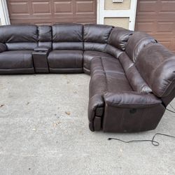 Dual Power Reclining Leather Sectional Couch