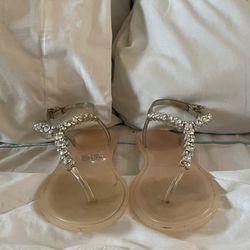 Olivia Miller Size 8 OMP-2188 Clear Glitter Sandals Casual Buckle Shoes
