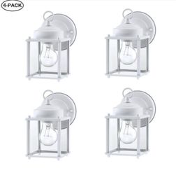 Hukoro Rom 8 in.1-Light Outdoor Wall Light with Matte White and Clear Glass Shade(4-Pack