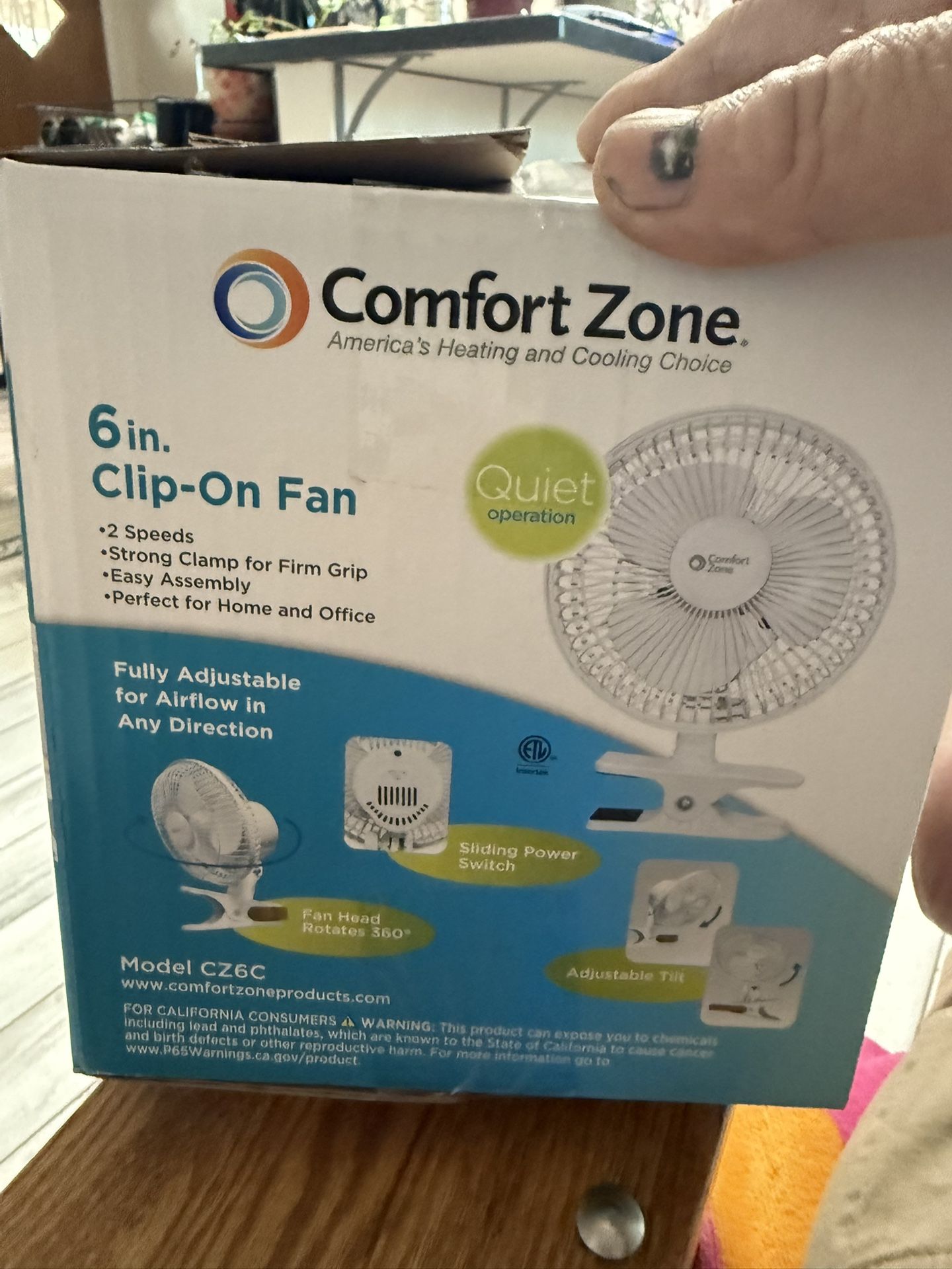 Fan clip on 6” new. 110 volt hi and low