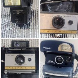 2 X Vintage Polaroid Cameras 1x Vivitar 283 Flash