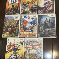 Nintendo Wii 8 game Lot Bundle Guitar Hero donkey kong country mario sonic olympics resident evil