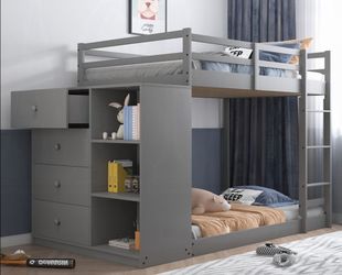 Brand New Grey Twin Size Bunk Bed w Storage Drawers