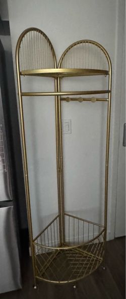 Gold Metal Corner Rack with Basket
