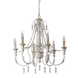 Parrot Uncle Billiter 6-Light Wood Chandelier – Distressed White French Country – Open Box