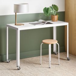 45" Rolling Metal Computer Desk Chalk White