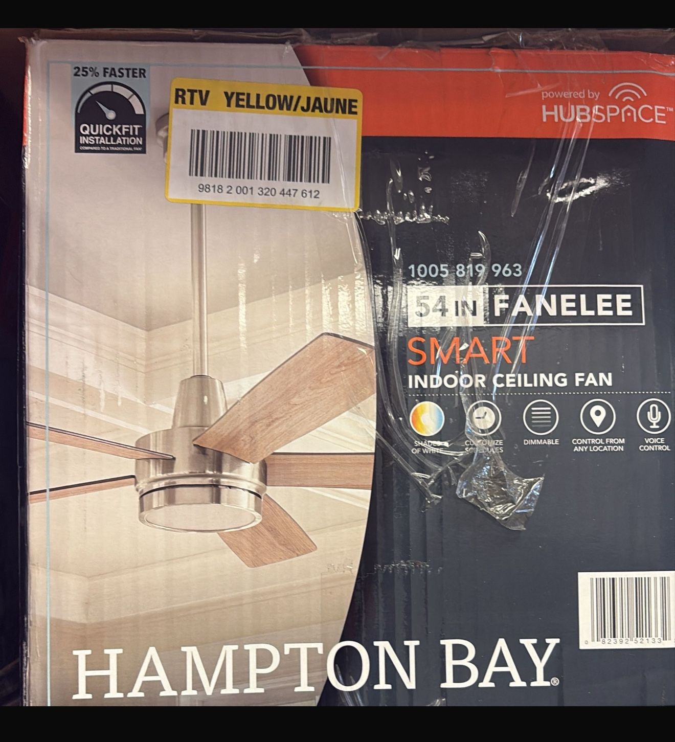 Hampton Bay Fanelee 54 in. White Color Changing LED Brushed Nickel Smart Ceiling Fan with Light Kit and Remote Powered by Hubspace,All Products : American Fashion Style Bags On Sale