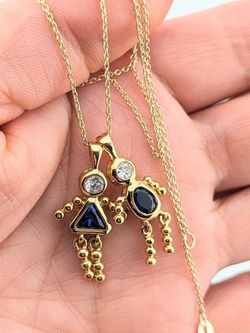 925 Gold Vermeil People Charms Sapphire Boy & Girl Pendants, 18" .925 Gold Vermeil Chain