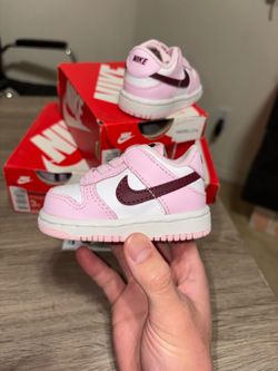 Size 2C or 3C (TD) - Nike Dunk Low Pink Foam Red White Valentine’s day Toddler