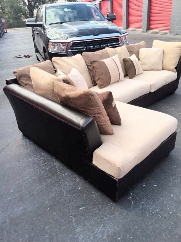 Leather & Suede Sectional Sofa