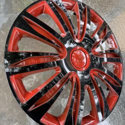 black and red hubcaps available size 14” 15” 16” wheel rim covers polveras tapas de rin rojo negro
