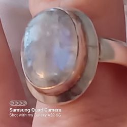 Vtg.sterling Silver  OPALESCENT Moonstone Ring- Sz8
