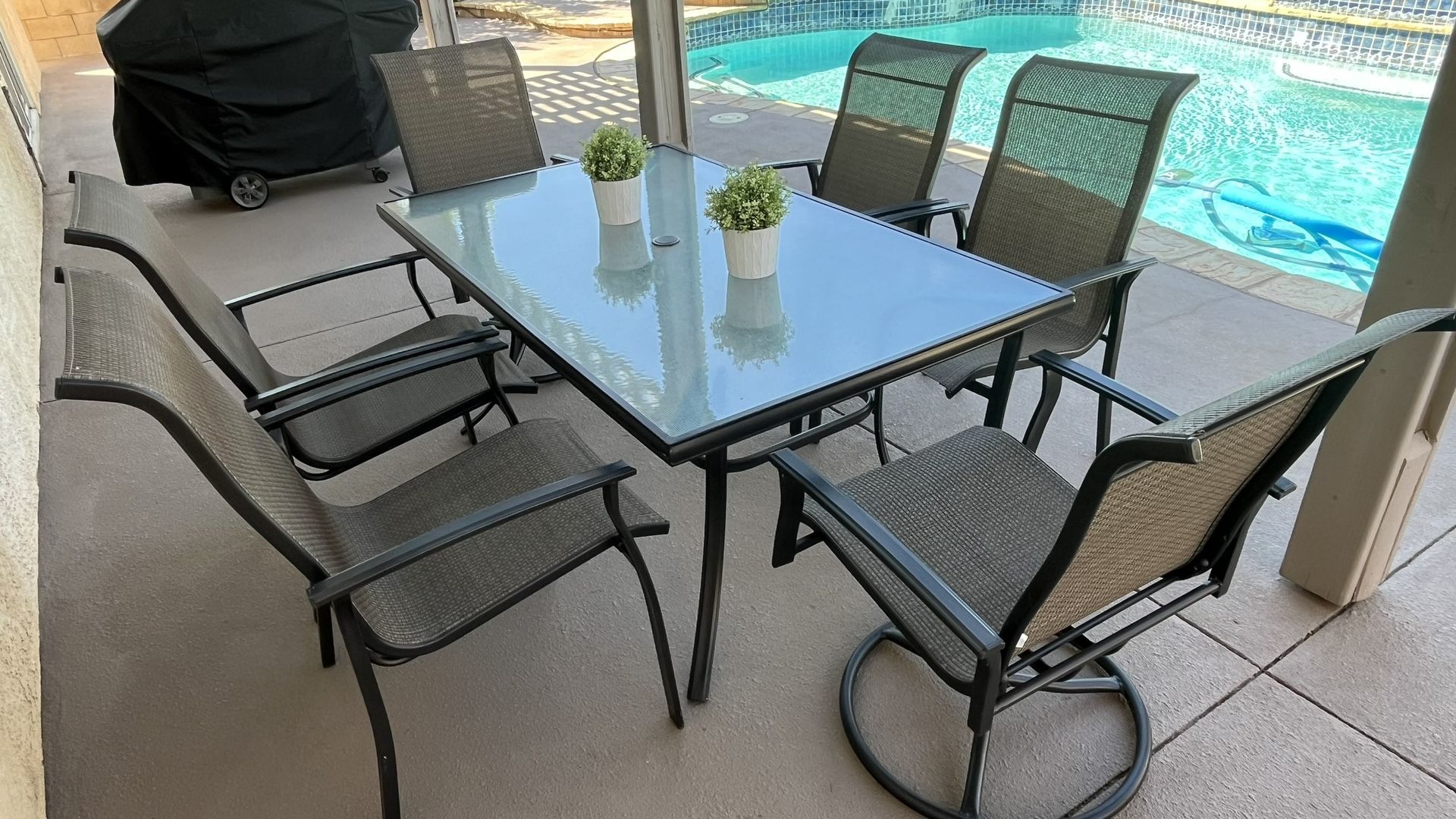 Harrison 7-piece textured glass-top dining set
