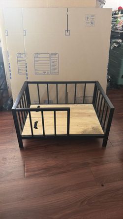 Dog Bed Frame Black Metal with Wood Slats