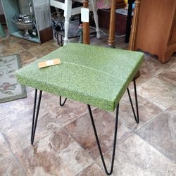 Vintage Green Footstool On Hairpin Legs