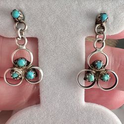 Southwestern vintage Old Pawn turquoise sterling silver earrings 
