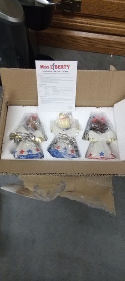 Set of 3 Miss Liberty Nostalgic Ceramic Patriotic Angels