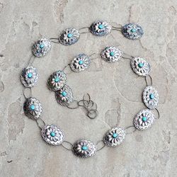 Vintage Navajo Wilford Chee Sterling Silver Turquoise Concho Belt 