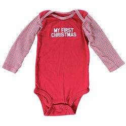 Carters Baby 12 Months My First Christmas Bodysuit Red White Stripe Embroidered