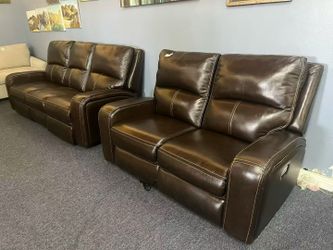 Brown real Leather Power Reclining Sofa and Loveseat Set，$780