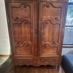 1810s - 1850s, French Country, Walnut Armoire with brass hardware