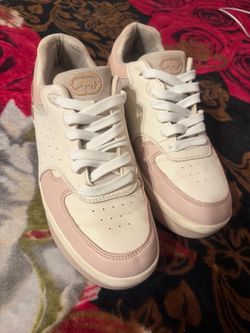 White and Pink Low-Top Sneakers
