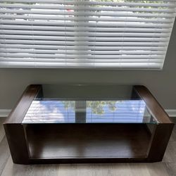 Solid Wood Glass Top Coffee Table