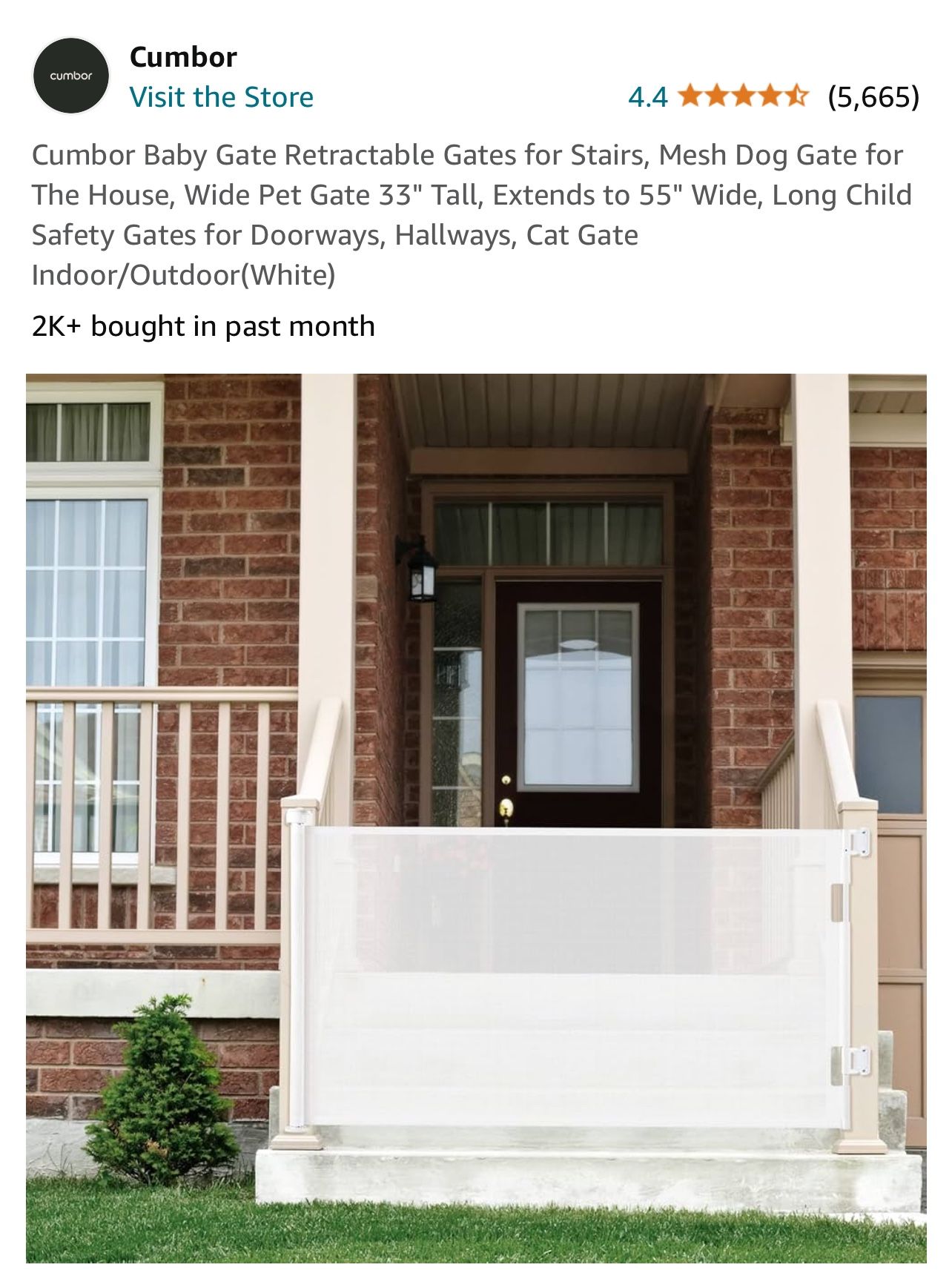 CUMBOR Baby/Puppy dog gate Retractable Gates - White Mesh Dog Gate For House - BRAND NEW in Open Box