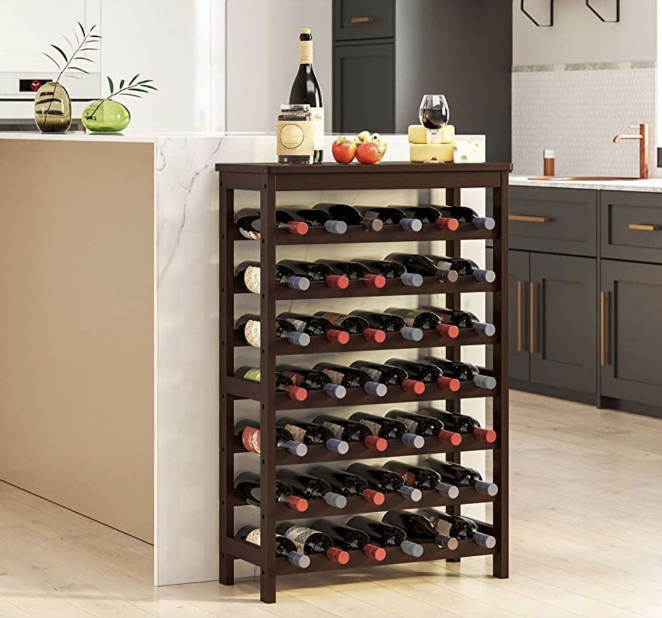 42-Bottle Wine Rack Free Standing Floor, 7-Tier Display Wine Storage Shelves