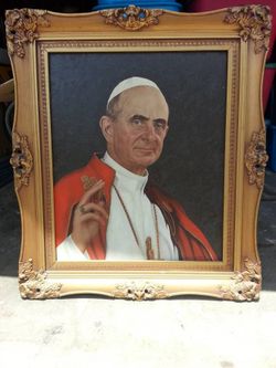 Vintage Pope Paul VI portrait painting picture by J. Ramsey Campbell 