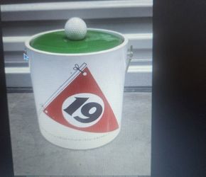 Vintage 19th Hole With Insulated Ice Bucket with Golf Ball Lid