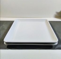 Pampered Chef 10" Square White Dinner Plates Set of Two