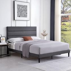 King Size Upholstered Bed Gray