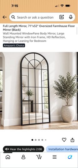 Mirror Full Length, 71"x32" Oversize Arch Body Standing Mirror, Black
