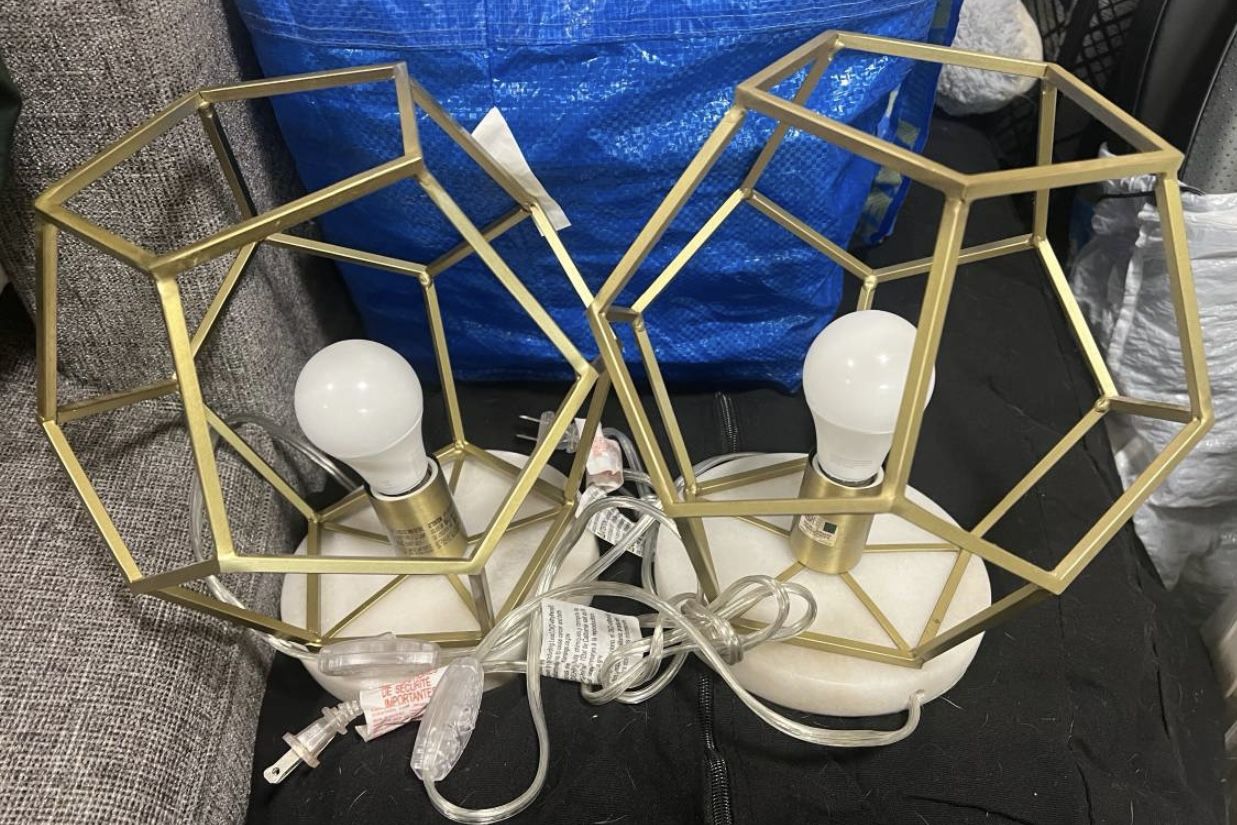 Pair of Geometric Jonathan y James Brass Gold Table Lamps