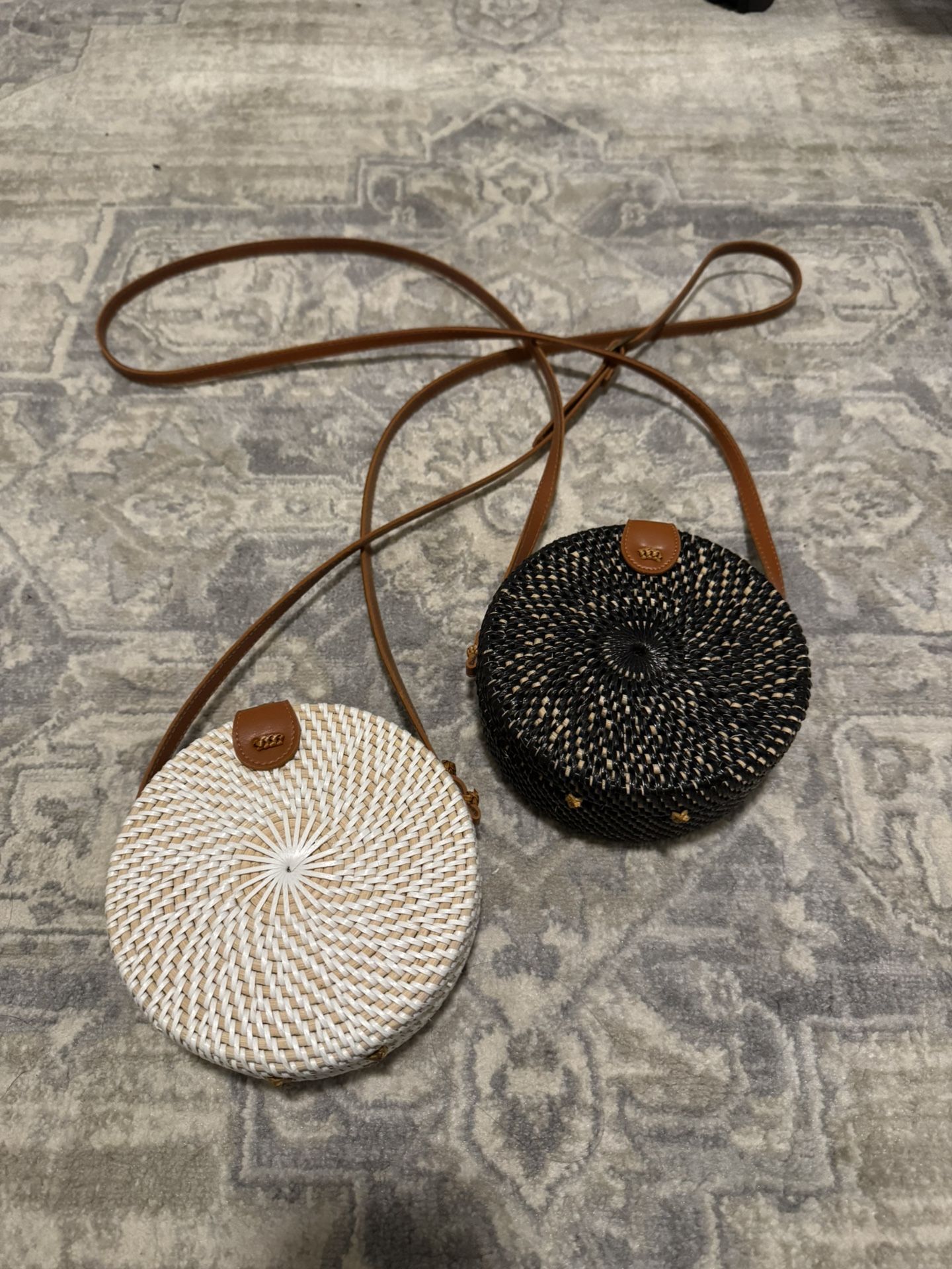 Handwoven Round Rattan Straw Mini Crossbody Bag