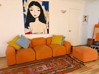 70s 4-Piece Orange Bouclé Modular Cloud Sofa (with Ottoman)