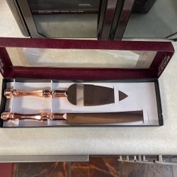 Rose Gold Wedding Knife And Cake Server Set